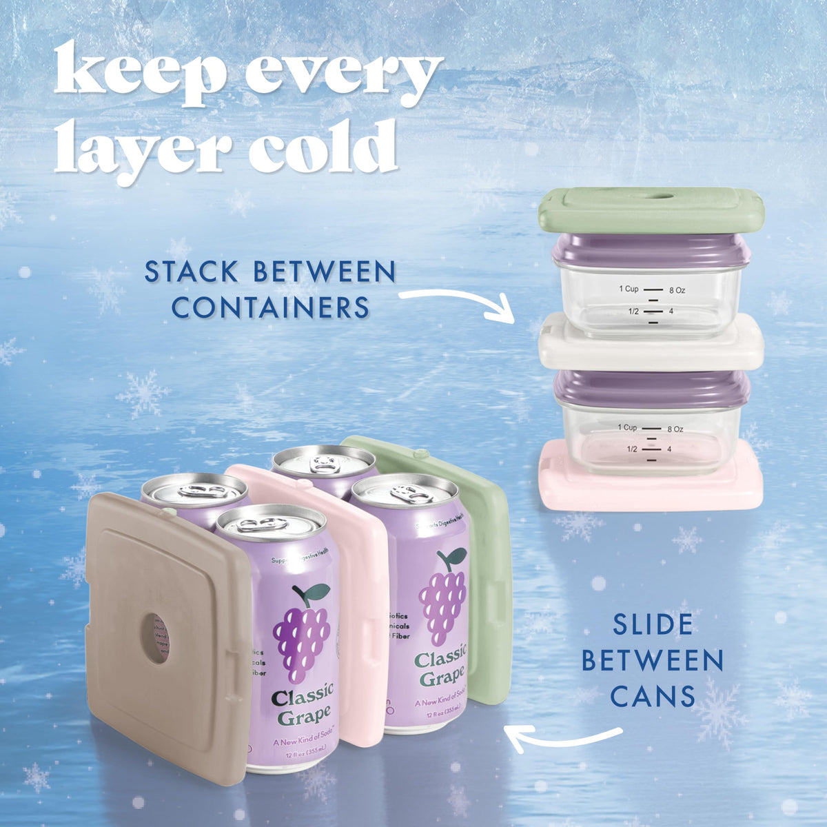 Cool Coolers by Fit & Fresh Slim Ice Packs, Quick Freeze Reusable Ice Packs for Lunch Boxes & Coolers, Long-Lasting, Space Saving Lunch Ice Packs, Blue, 4Pk