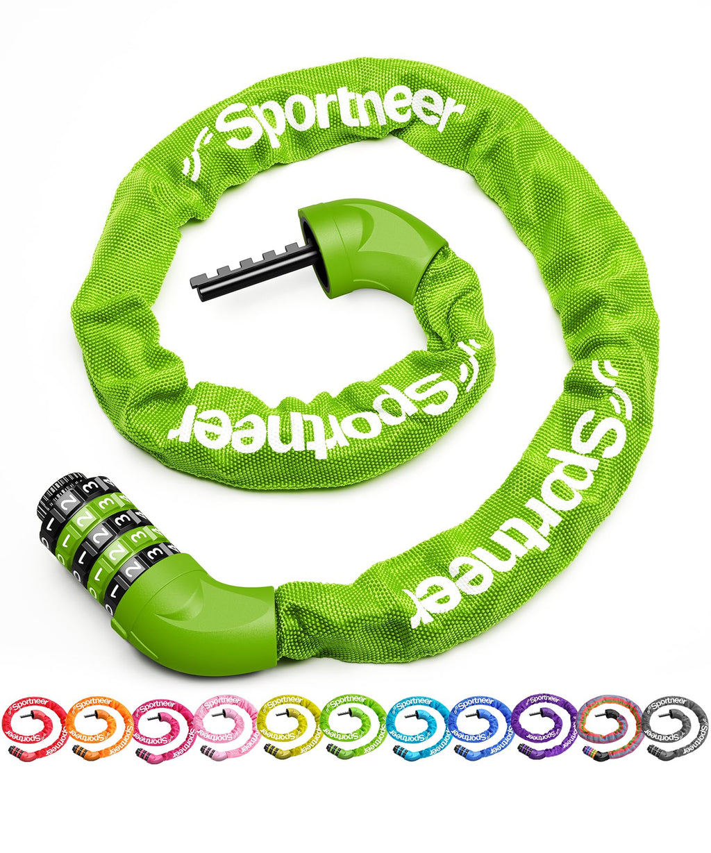 Sportneer Bike Lock: 5 Digit Combination High Security Anti Theft Bike Chain Lock - 3.2/3.6/4ft Heavy Duty Keyless Bicycle Lock for Bike, Motorcycle, Scooter, Door & Gate - 4/6mm Thick, Easy to Use