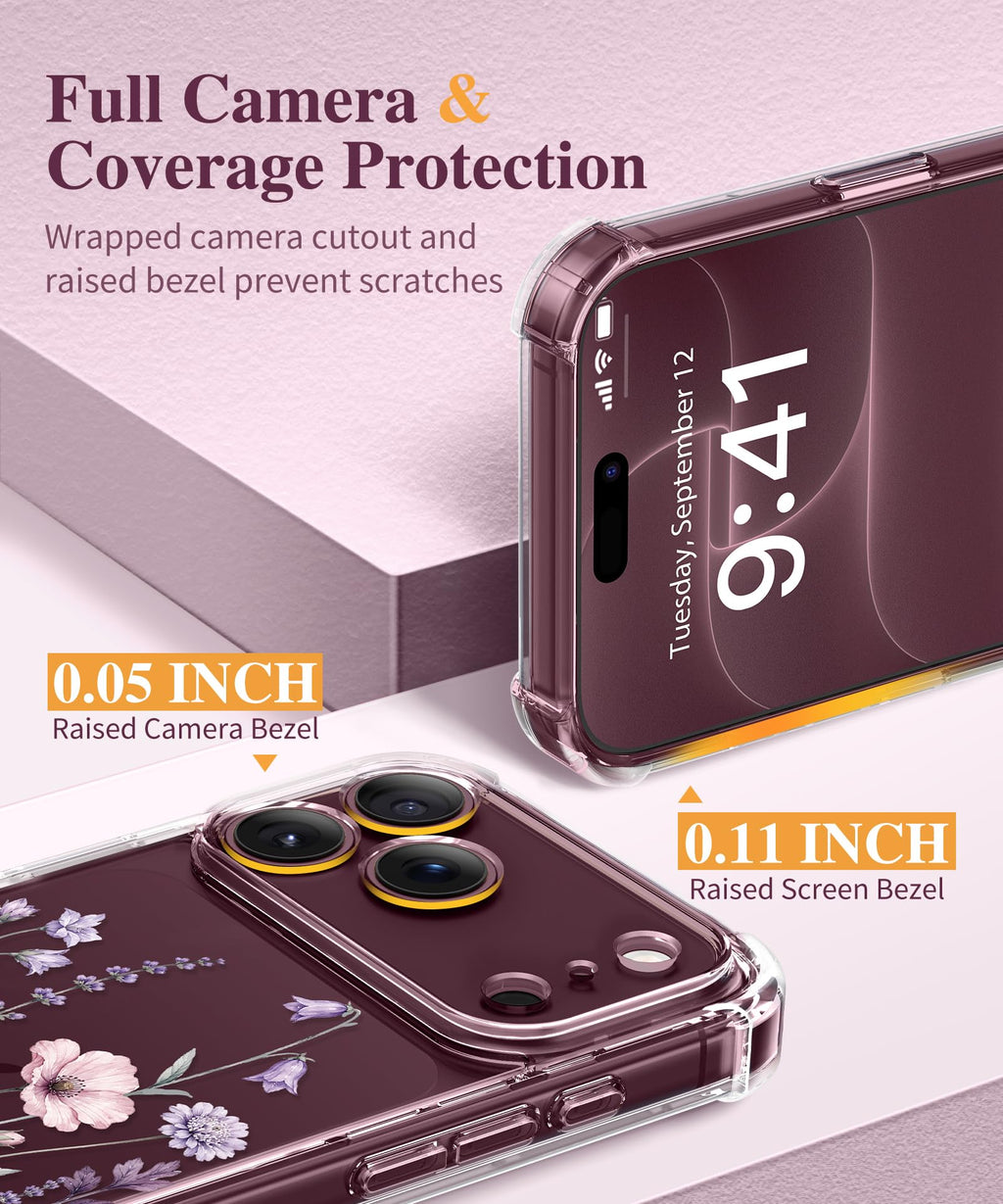 GVIEWIN for iPhone 18 Pro Max Case/17 Pro Max Case Floral Clear Slim Women
