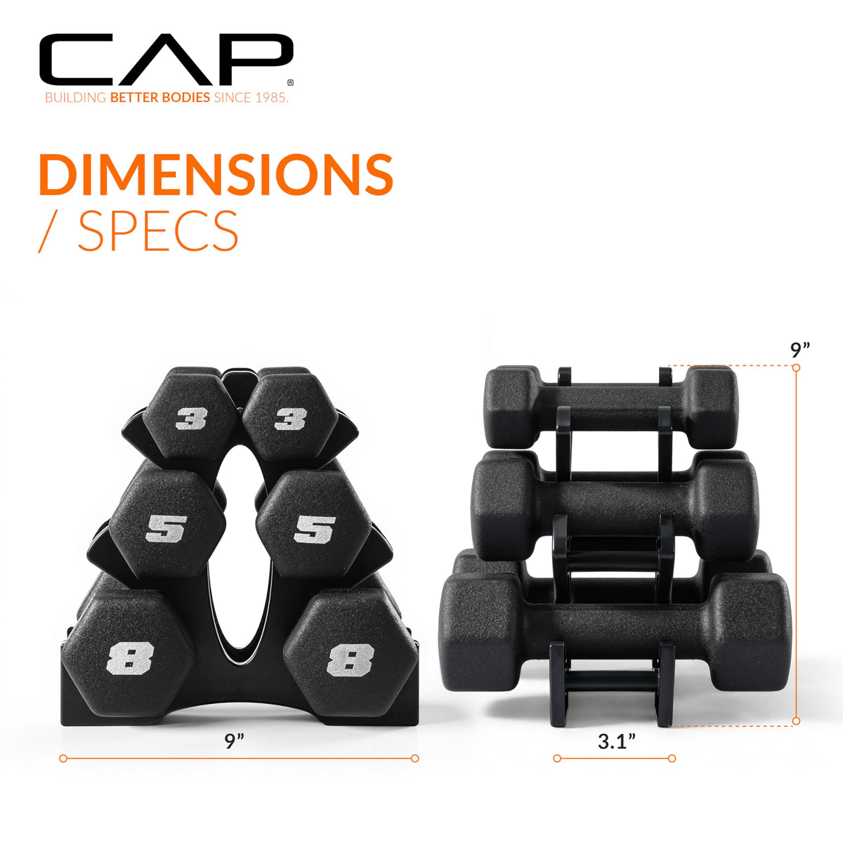 CAP Neoprene Dumbbell Pairs & Sets, Non-Slip Grip, Hex Design