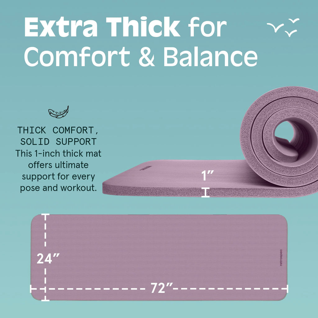 Retrospec Solana Yoga Mat 1" Thick w/Nylon Strap for Men & Women - Non Slip Exercise Mat for Home Yoga, Pilates, Stretching, Floor & Fitness Workouts