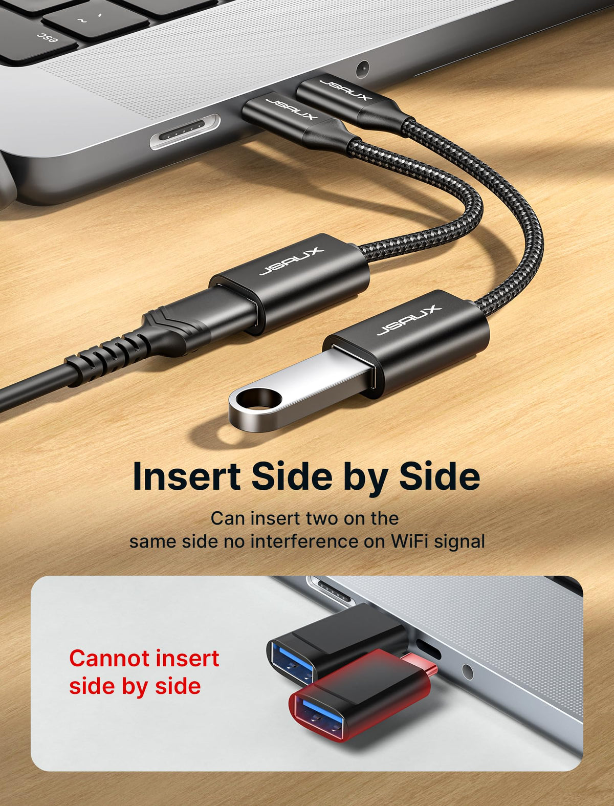 JSAUX USB C to USB 3.0 Adapter [2 Pack], USB C Male to USB Female OTG Cable Adapter Compatible with MacBook Pro/Air, iPhone 18 Pro Max/iPhone Duo‌/Air/17/16/15 Series, Samsung Galaxy S26/S25/S24-Red