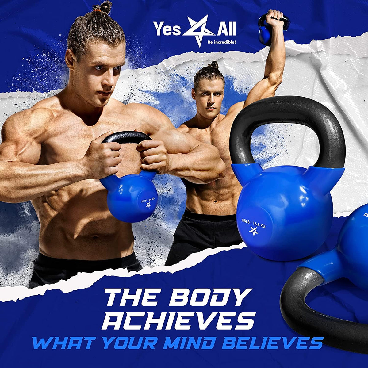 Yes4All Vinyl Kettlebell, 5–100 Lb Strength Training Kettlebell