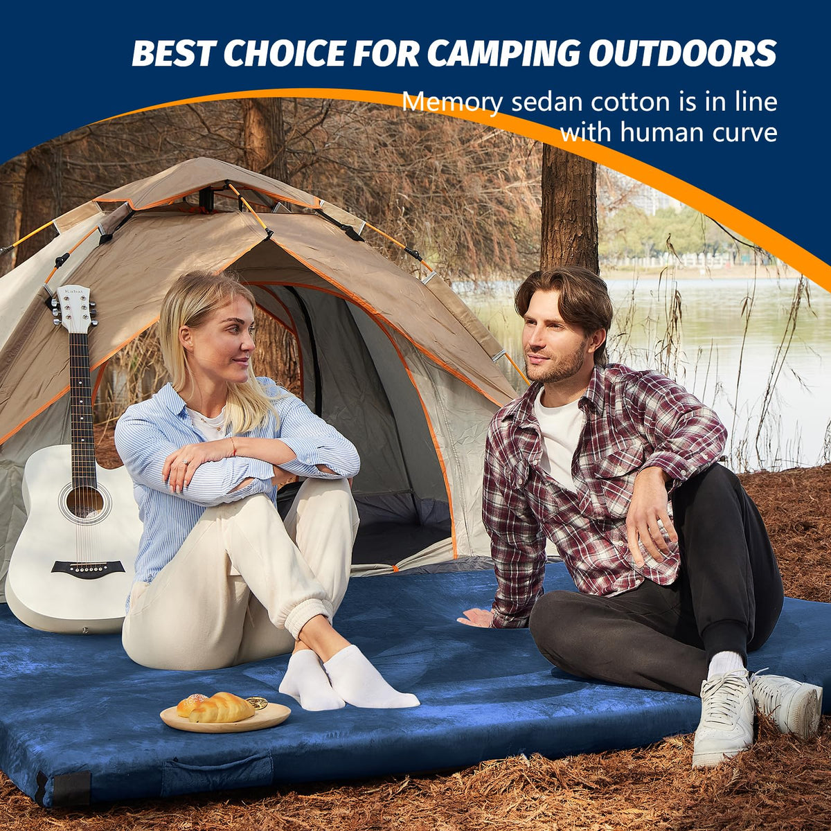 CYMULA Memory Foam Camping Mattress Pad, Sleeping Mat, Portable Roll Up Mattress for Adults, Camping Bed Pads for Sleepover, Car Bed with Travel Bag