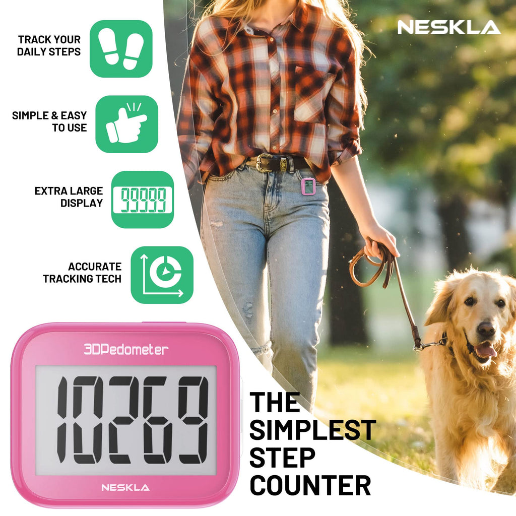 3D Pedometer, Simple Step Counter with Large LCD Display for Walking