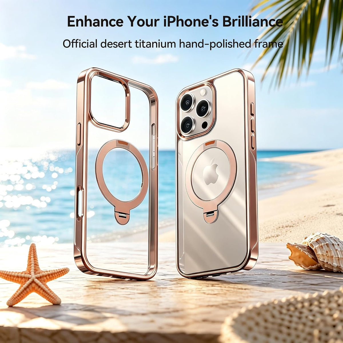 CASEKOO Glitter Clear for iPhone 18 Pro / 17 Pro Case, 360 Spin Stand