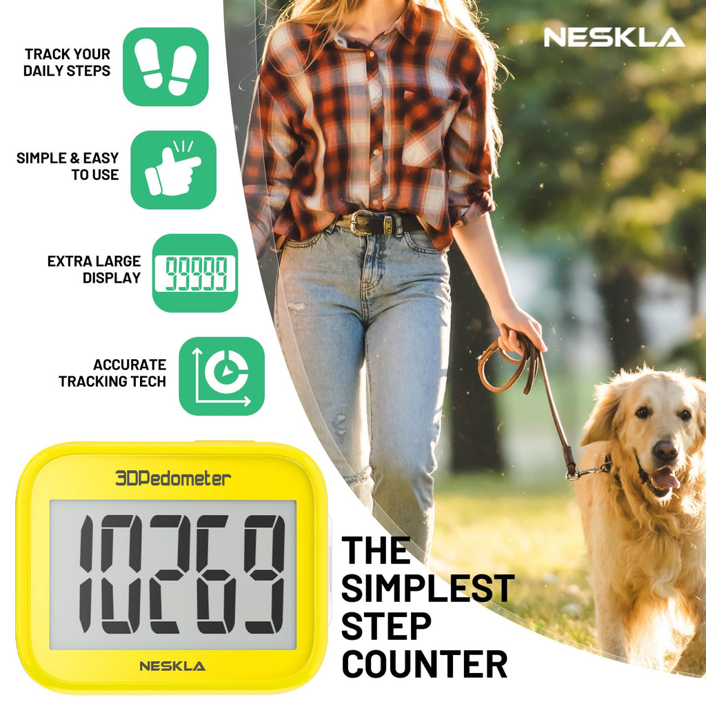 3D Pedometer, Simple Step Counter with Large LCD Display for Walking