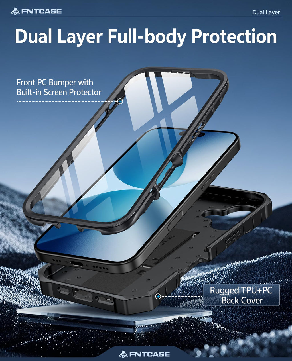 FNTCASE for iPhone 16 Case, with Belt Clip, with Built-in Screen Protector