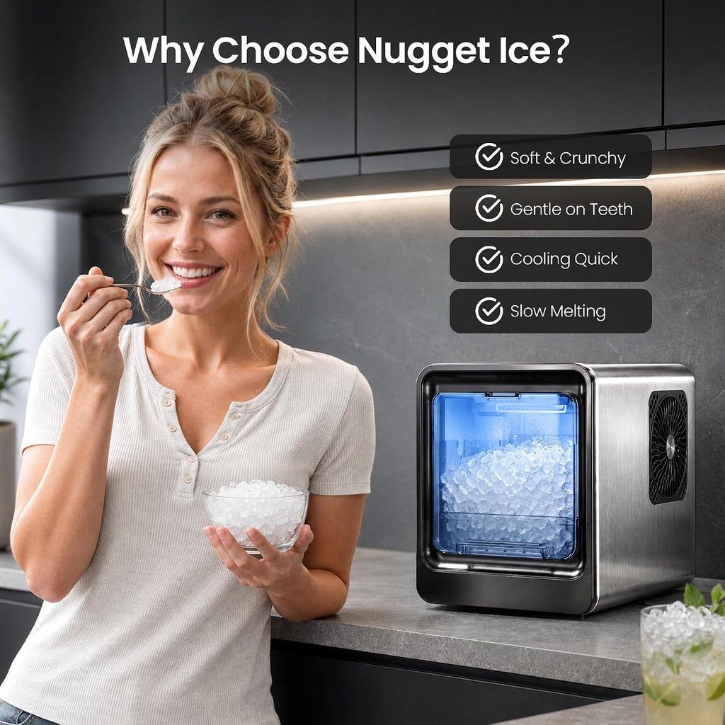 Kismile Nugget Ice Maker Countertop, 35 lbs/24H, Ice in 4 Mins