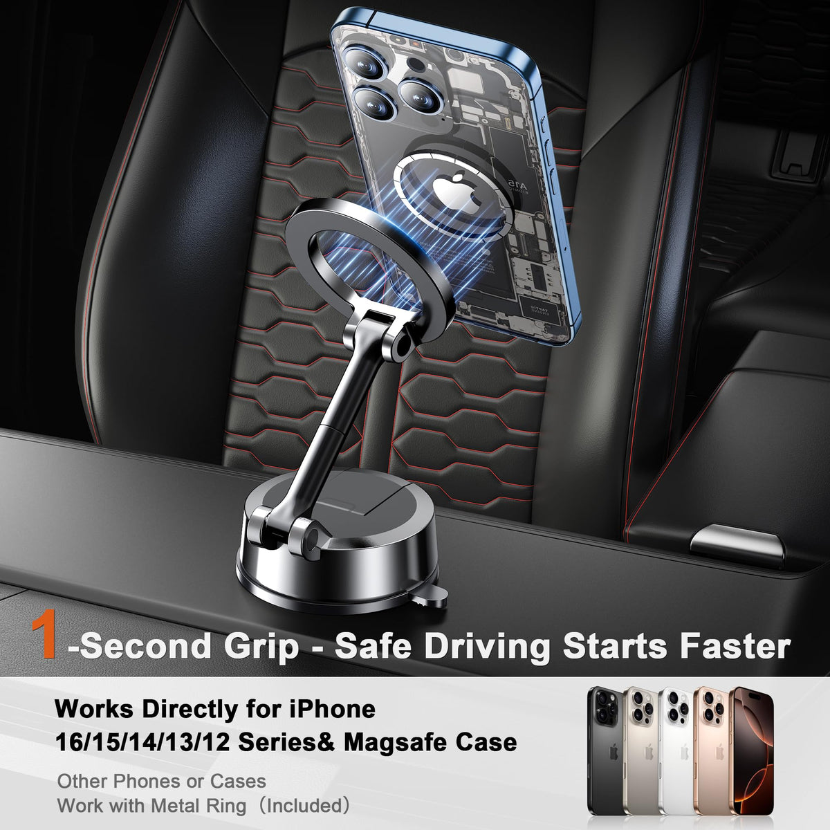 Qifutan Phone Holders for Your Car with Military-Grade Suction Phone Stand for Car [Super Stable] Automobile Car Mount for iPhone Universal Car Dashboard Windshield Mount Fit iPhone Smartphones