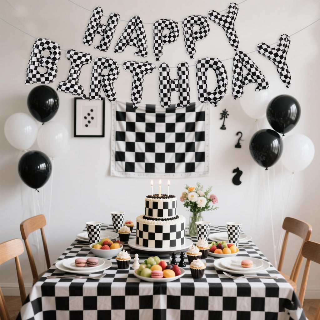 TONIFUL 16 Inch Yellow White Gingham Happy Birthday Foil Balloon