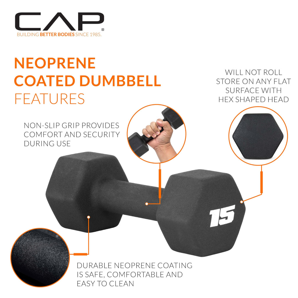 CAP Neoprene Dumbbell Pairs & Sets, Non-Slip Grip, Hex Design
