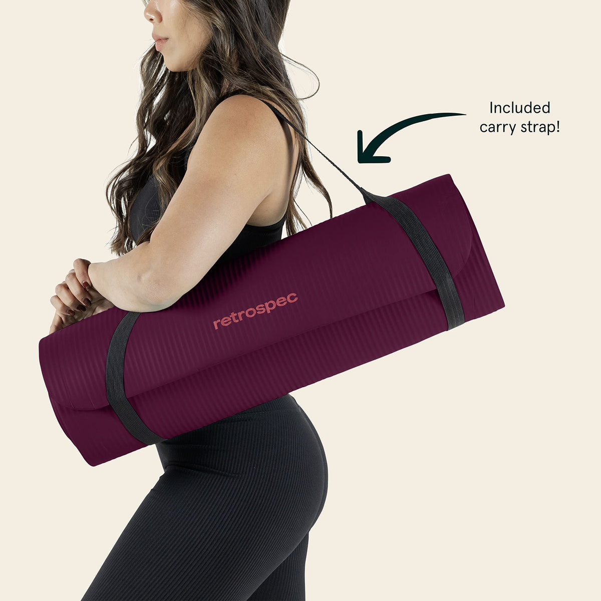 Retrospec Solana Yoga Mat 1" Thick w/Nylon Strap for Men & Women - Non Slip Exercise Mat for Home Yoga, Pilates, Stretching, Floor & Fitness Workouts
