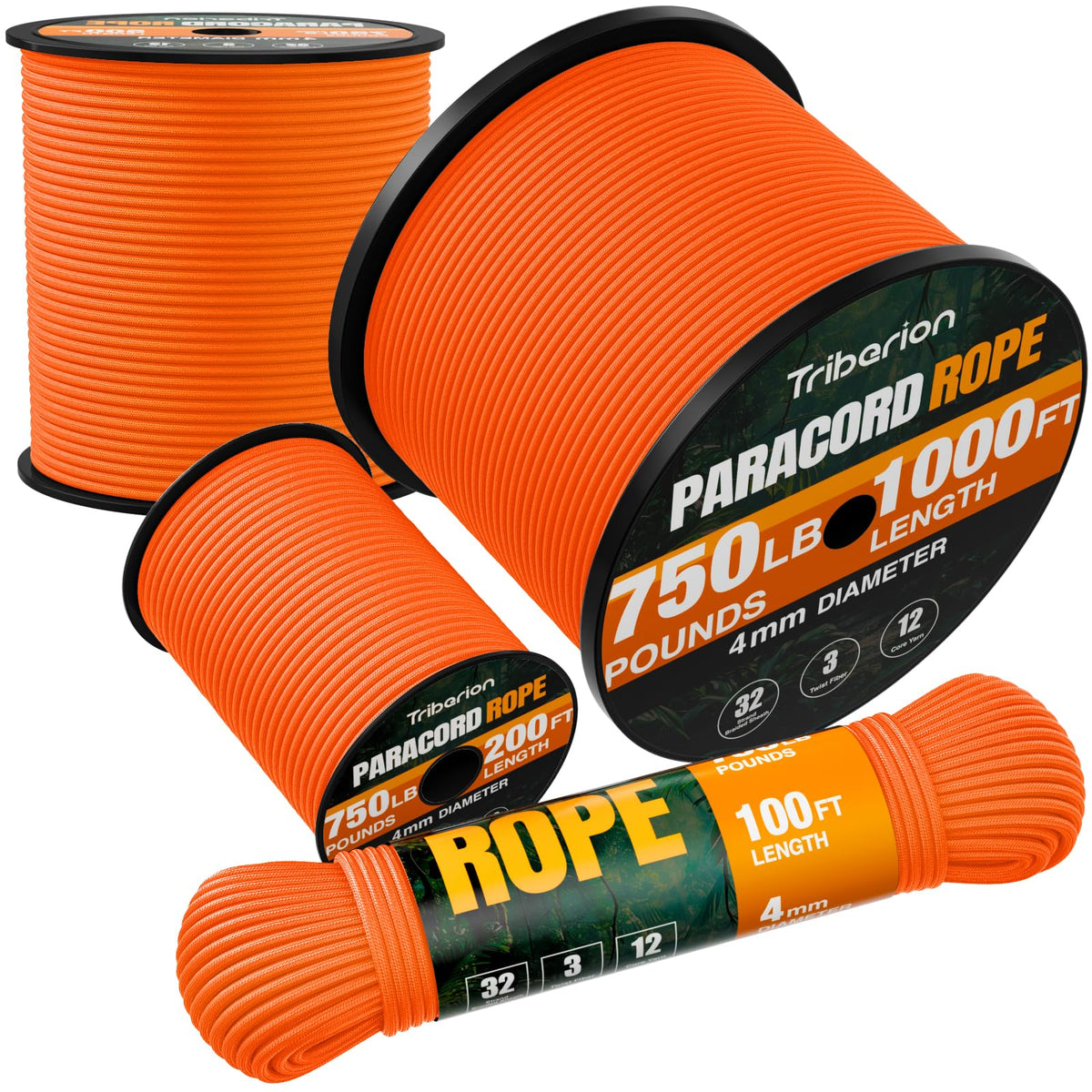 Paracord Rope 750 lb - 50ft 5/32" Parachute Cord 4MM 12-Strand para Cord - Heavy Duty Spool String for Survival,Camping Gear, Survival Bracelet, Clothesline - Black
