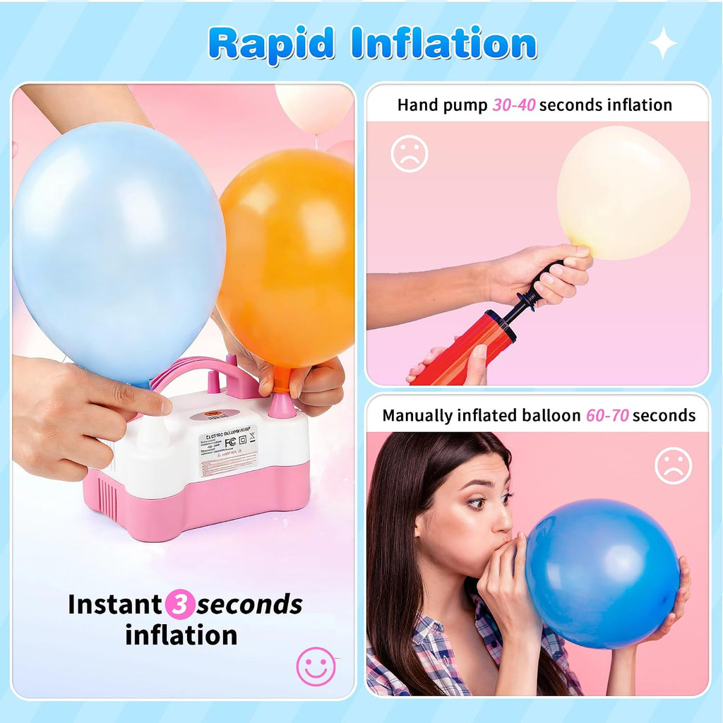 Electric Balloon Pump, Portable Electric Balloon Blower Machine Balloon Air Pump Dual Nozzle 110V 600W Balloon Inflator for Party Decorations