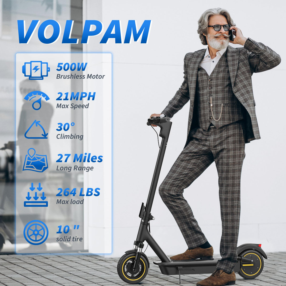 VOLPAM Electric Scooter, 350W/500W Motor, 21/28/40 Miles Long Range