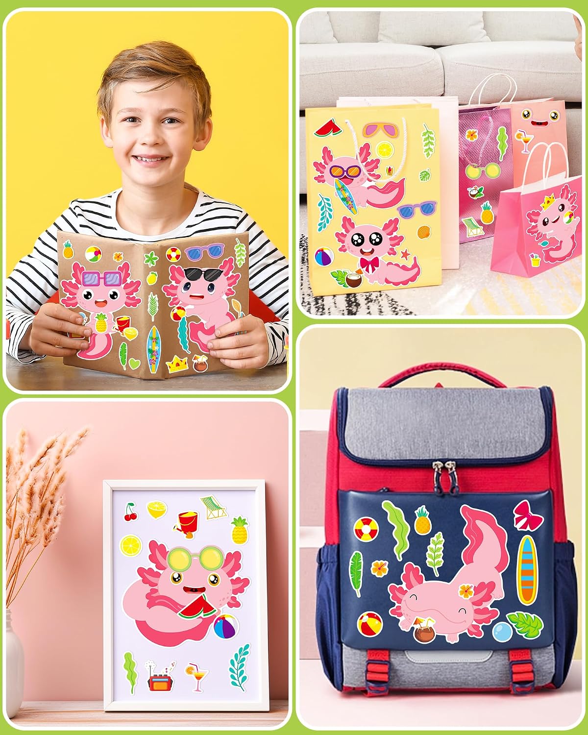 24 Pcs Make Your Own Axolotl Sticker, Party Favors Face Stickers for Kids