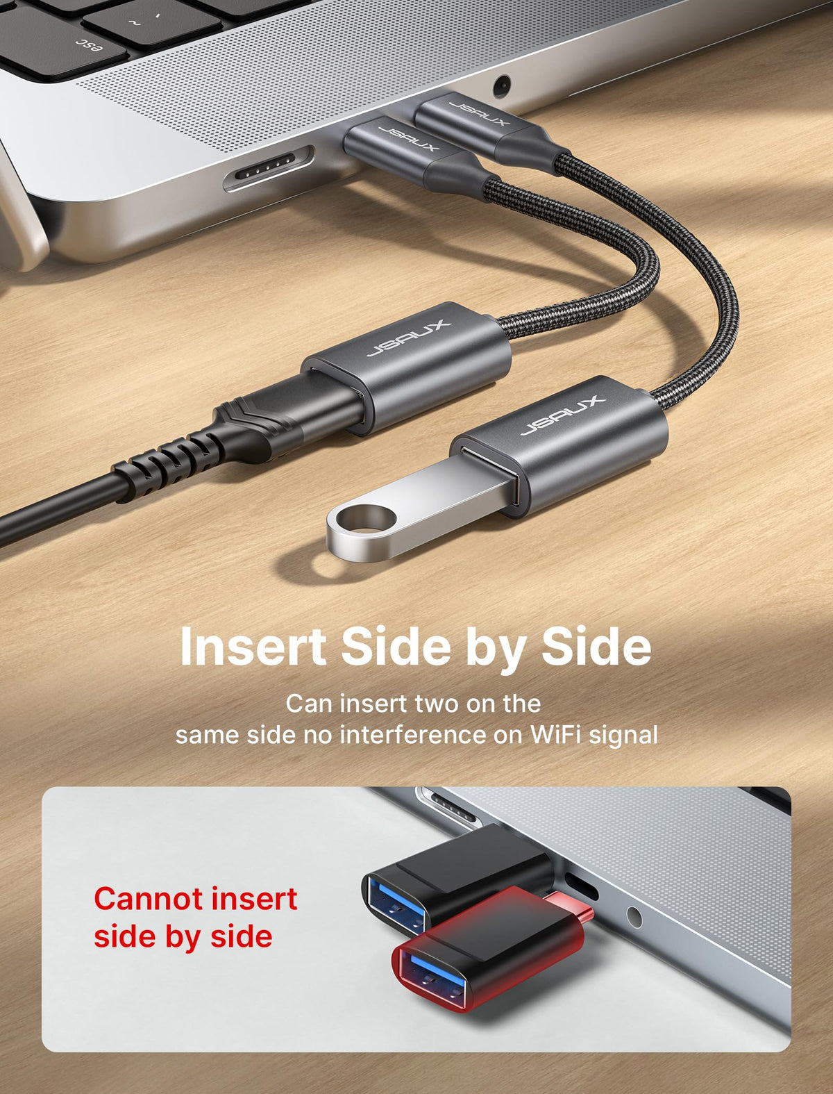 JSAUX USB C to USB 3.0 Adapter [2 Pack], USB C Male to USB Female OTG Cable Adapter Compatible with MacBook Pro/Air, iPhone 18 Pro Max/iPhone Duo‌/Air/17/16/15 Series, Samsung Galaxy S26/S25/S24-Red