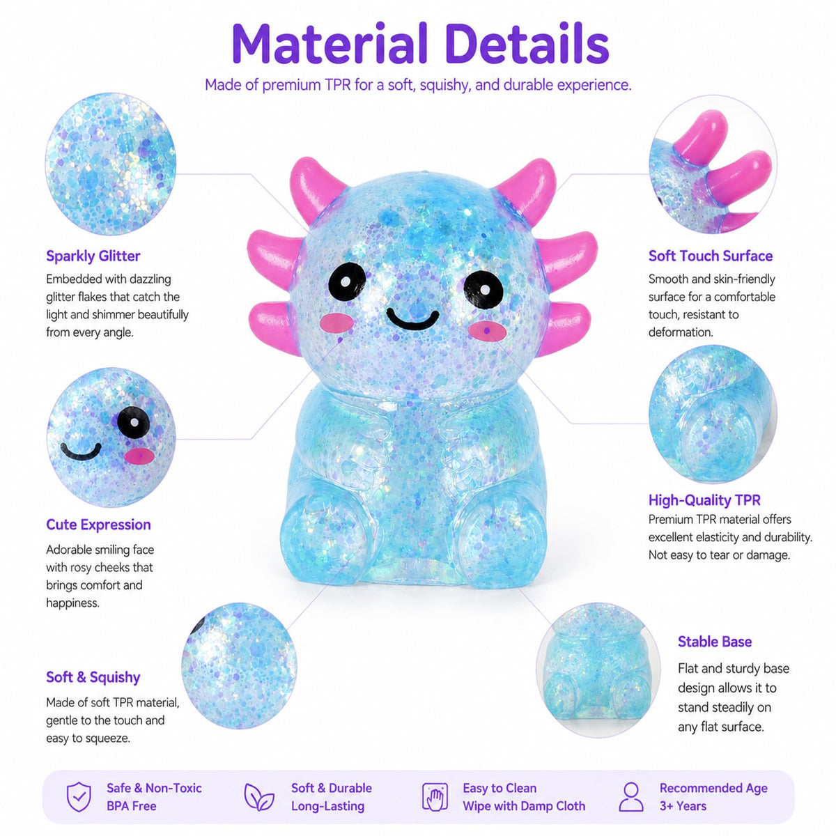 Axolotl Squishy Stress Ball, Soft Slow Rising Sensory Toy