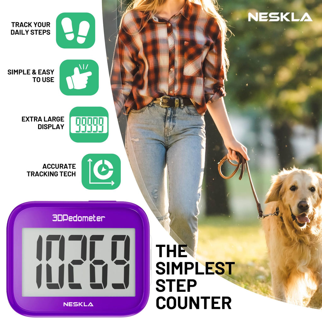 3D Pedometer, Simple Step Counter with Large LCD Display for Walking