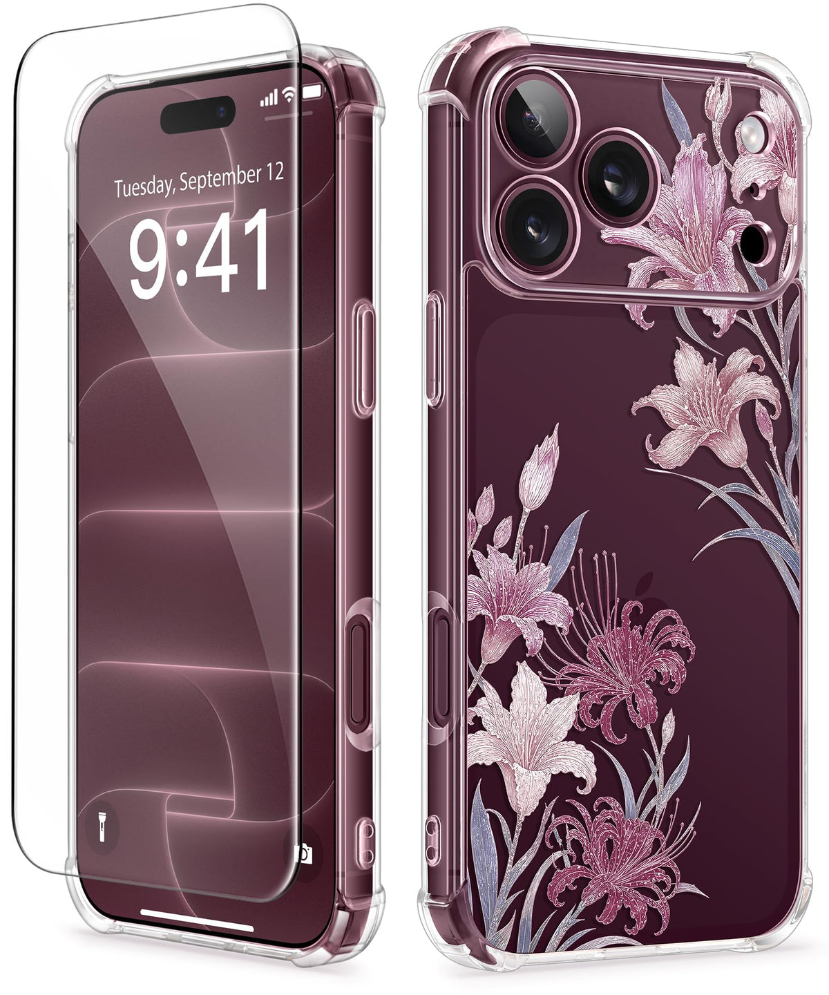 GVIEWIN for iPhone 18 Pro Max Case/17 Pro Max Case Floral Clear Slim Women