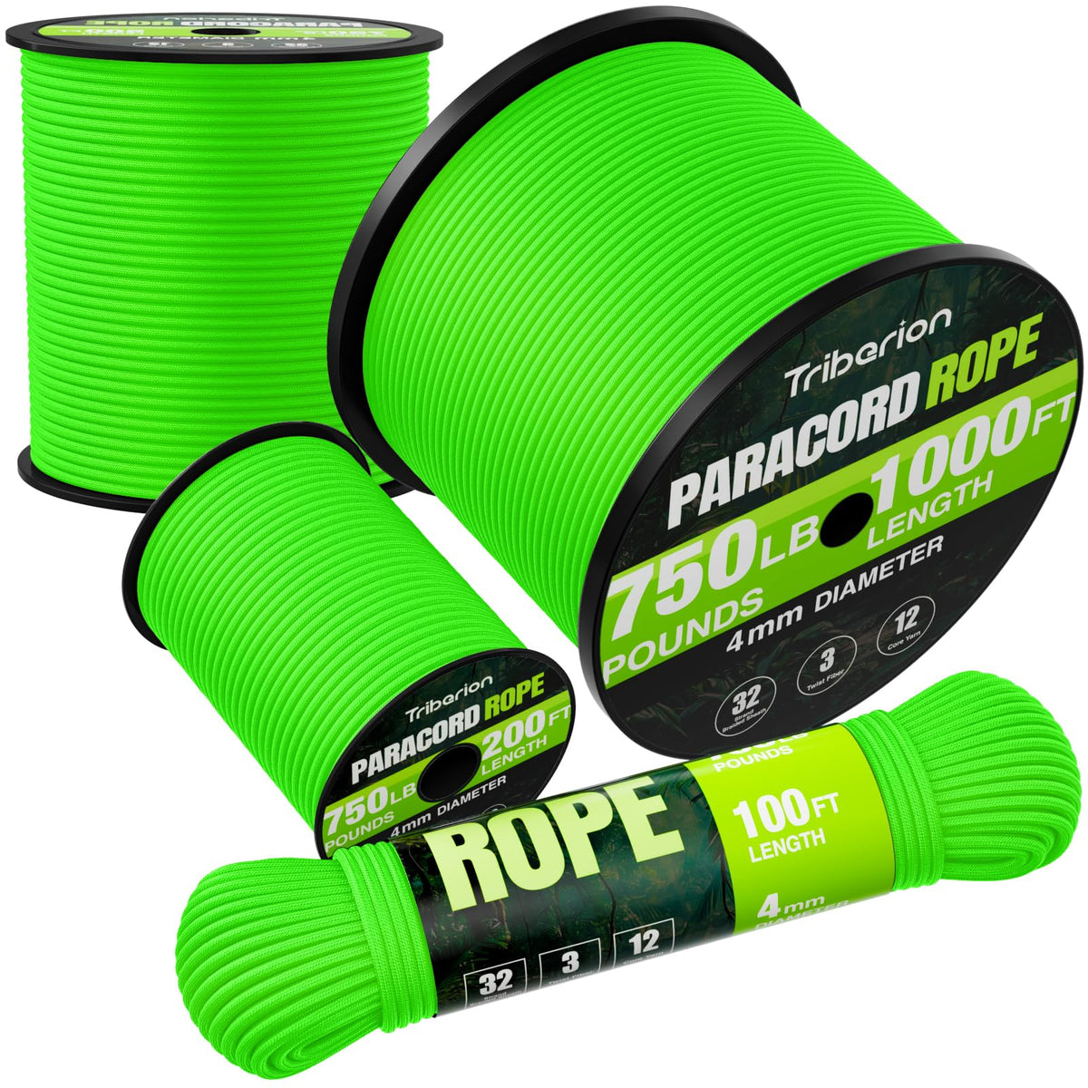 Paracord Rope 750 lb - 50ft 5/32" Parachute Cord 4MM 12-Strand para Cord - Heavy Duty Spool String for Survival,Camping Gear, Survival Bracelet, Clothesline - Black