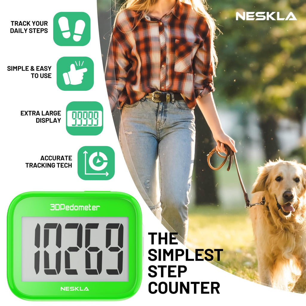 3D Pedometer, Simple Step Counter with Large LCD Display for Walking