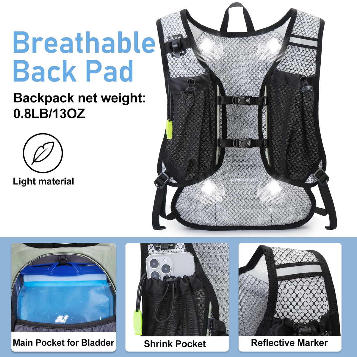Lightweight Hydration Backpack, Running Backpack with 2L Water Bladder