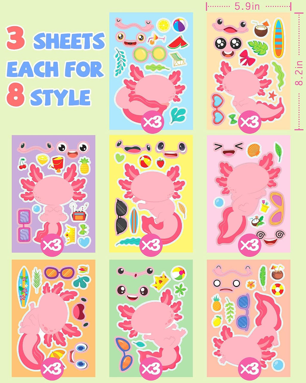 24 Pcs Make Your Own Axolotl Sticker, Party Favors Face Stickers for Kids
