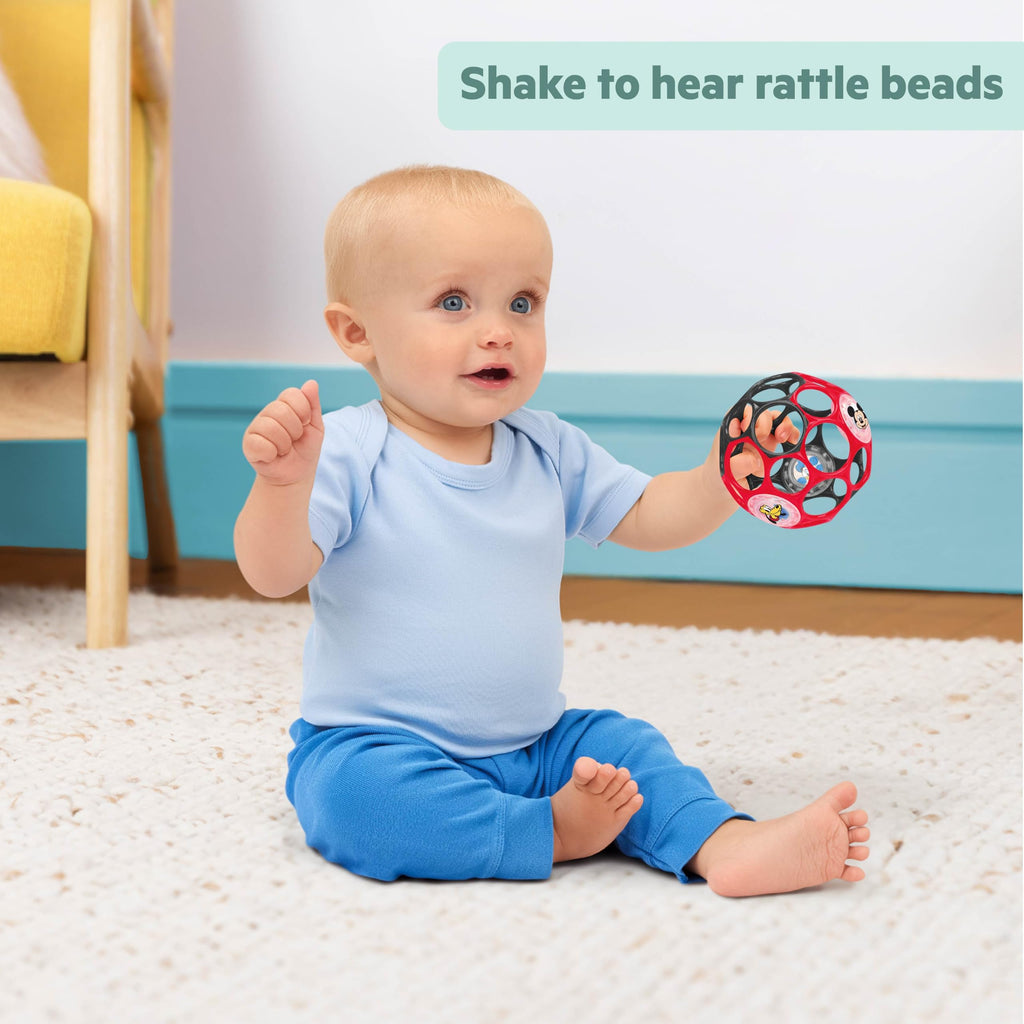 Bright Starts Oball Easy Grasp Classic Ball BPA-Free Infant Toy in Red, Yellow, Green, Blue, Age Newborn and up, 4 Inches