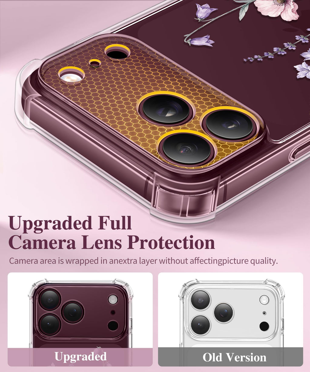GVIEWIN for iPhone 18 Pro Max Case/17 Pro Max Case Floral Clear Slim Women