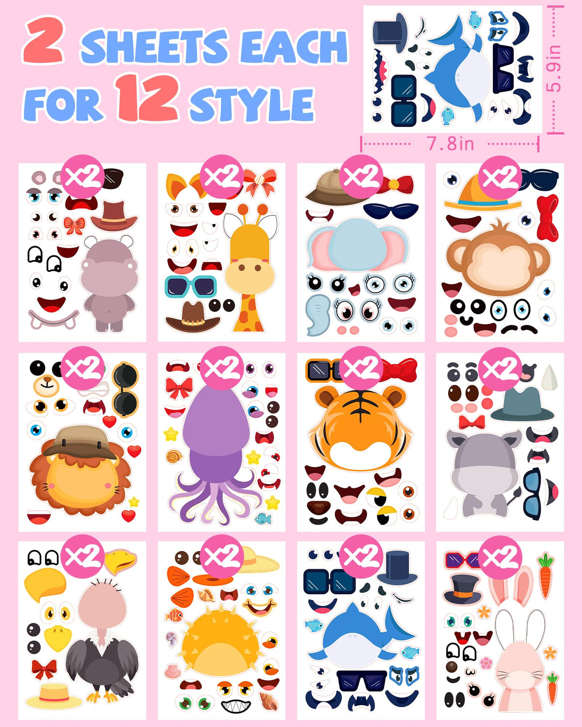 24 Pcs Make Your Own Axolotl Sticker, Party Favors Face Stickers for Kids