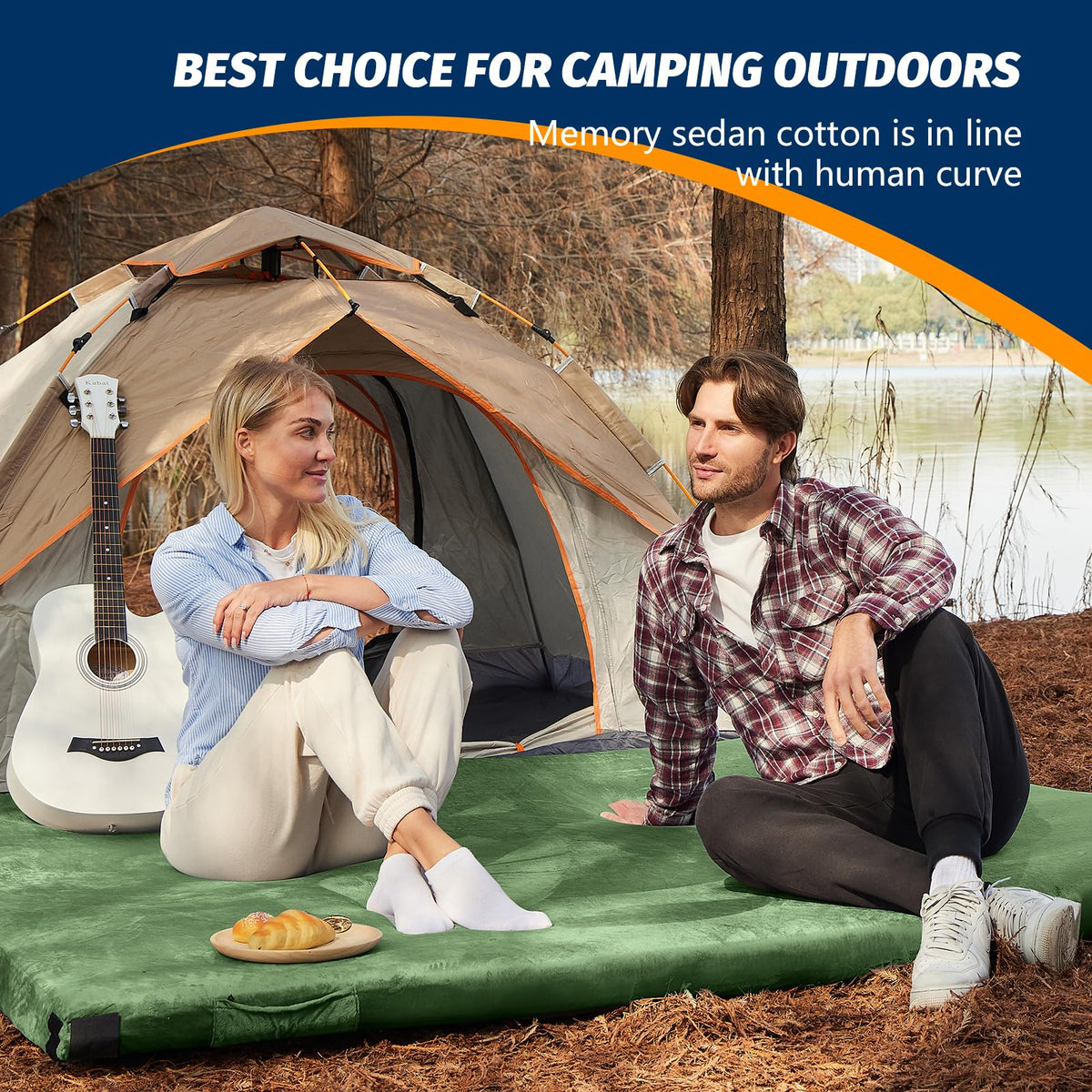 CYMULA Memory Foam Camping Mattress Pad, Sleeping Mat, Portable Roll Up Mattress for Adults, Camping Bed Pads for Sleepover, Car Bed with Travel Bag