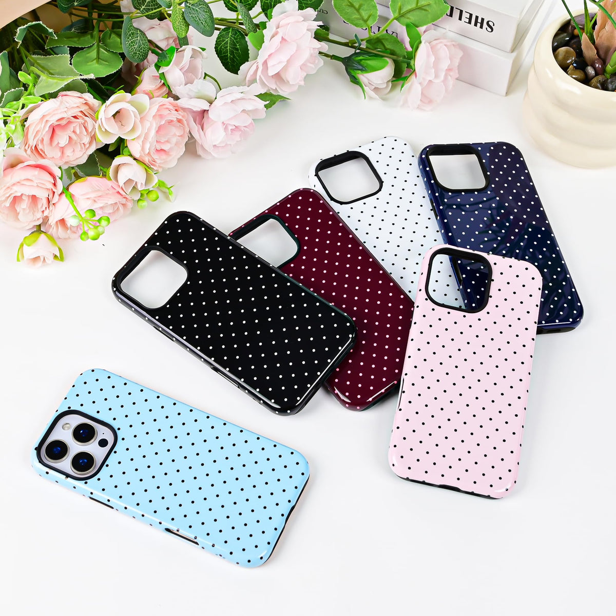 Polka Dot Pattern Phone Case for iPhone 16 Pro Max 6.9", Navy