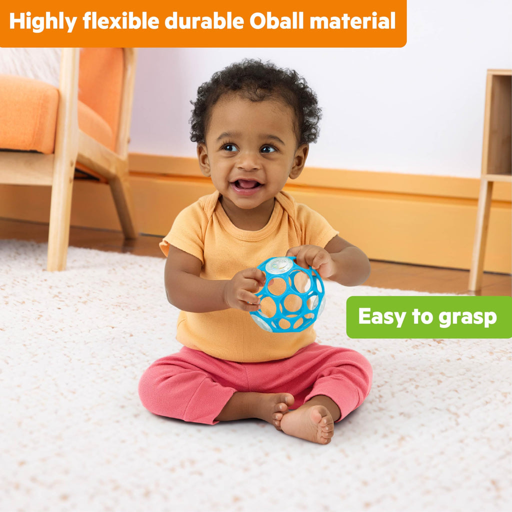 Bright Starts Oball Easy Grasp Classic Ball BPA-Free Infant Toy in Red, Yellow, Green, Blue, Age Newborn and up, 4 Inches