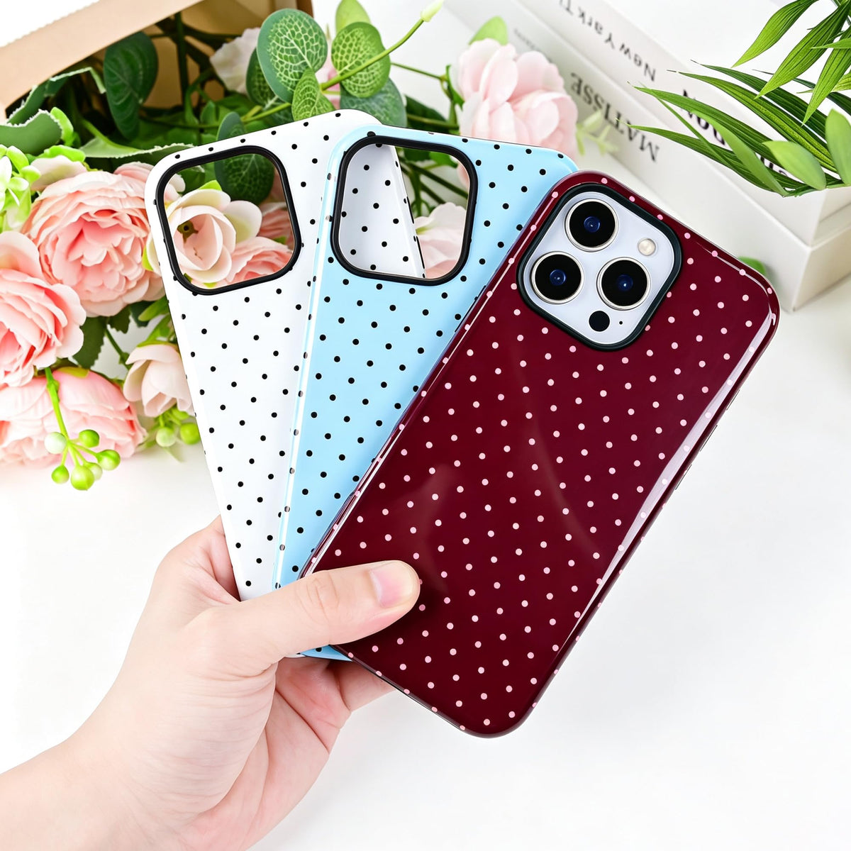 Polka Dot Pattern Phone Case for iPhone 16 Pro Max 6.9", Navy