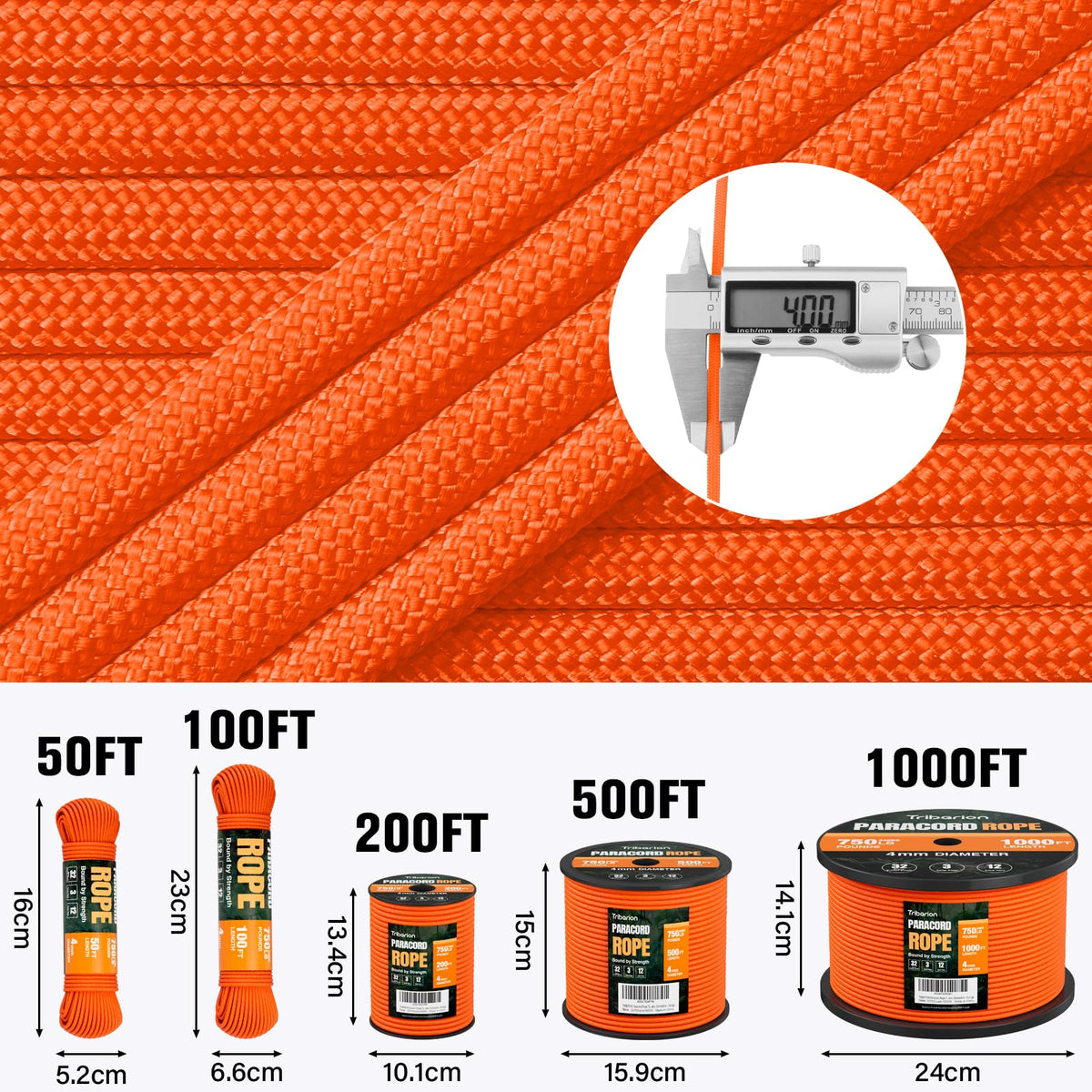 Paracord Rope 750 lb - 50ft 5/32" Parachute Cord 4MM 12-Strand para Cord - Heavy Duty Spool String for Survival,Camping Gear, Survival Bracelet, Clothesline - Black
