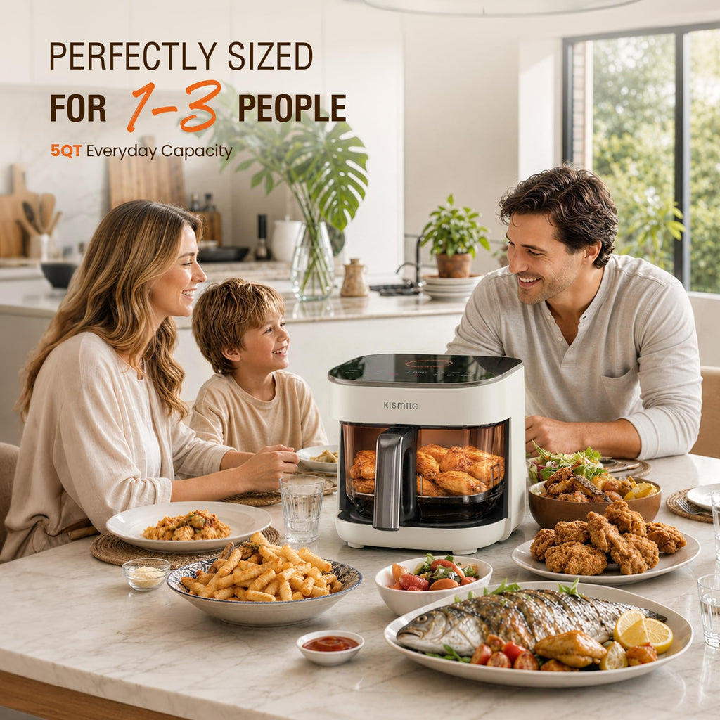 Kismile AeroLucen 5 QT Glass Air Fryer, No Preheat, 8-in-1, 450°F