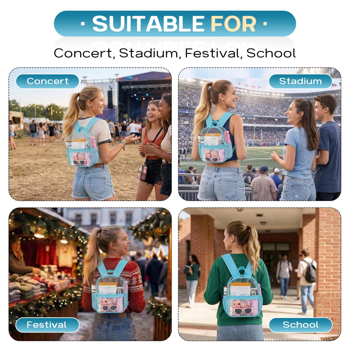 Oraben Clear Backpack for Stadium Events Sports Fan Backpack Stadium Bag