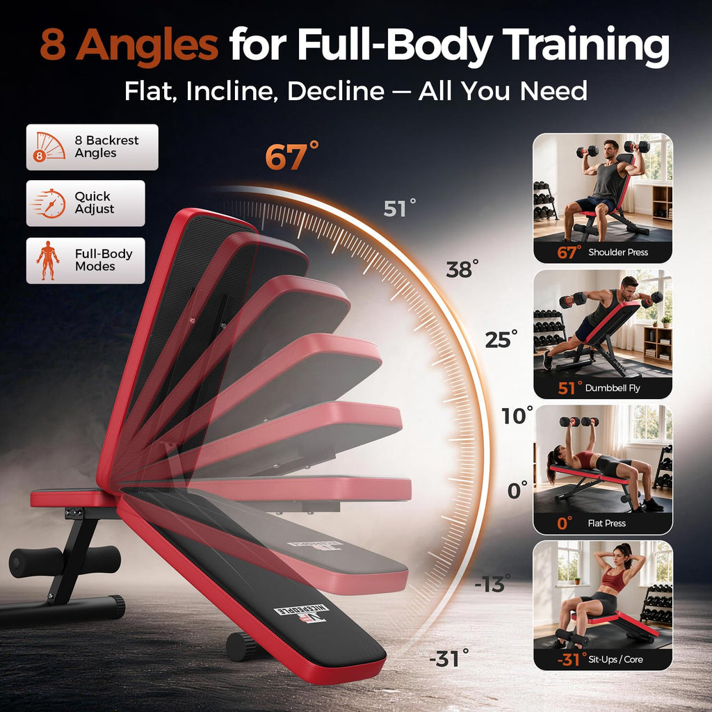 NICEPEOPLE Adjustable Weight Bench for Home Gym, 660LBS Capacity Workout Bench with 8 Backrests for Chest Shoulders Arms, Compact and Foldable Strength Bench for Small Space Apartment Room