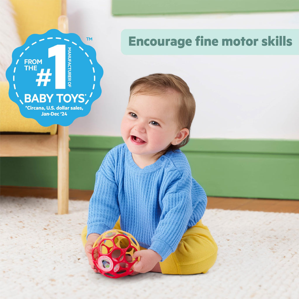 Bright Starts Oball Easy Grasp Classic Ball BPA-Free Infant Toy in Red, Yellow, Green, Blue, Age Newborn and up, 4 Inches