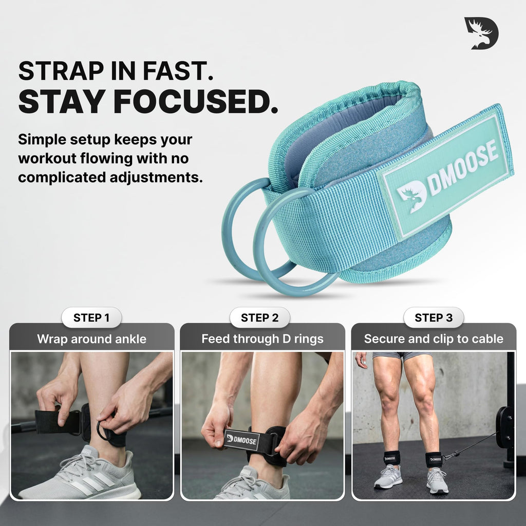 DMoose Ankle Strap for Cable Machine - One Size Fit with Premium Padding, Workout Kickback Ankle Cuffs, Ankle Bands for Working Out, Booty Workouts, Leg Extension, Hip Abductors & Lower Body Exercises