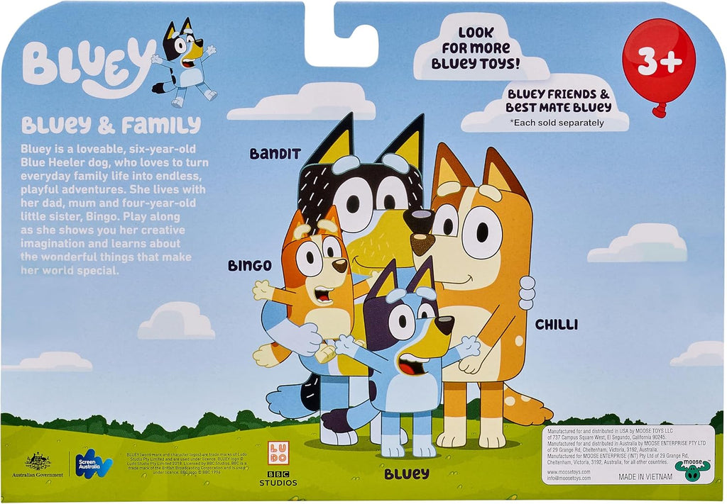Bluey Family Figure 4-Pack, Poseable Toys with Bingo & Bandit