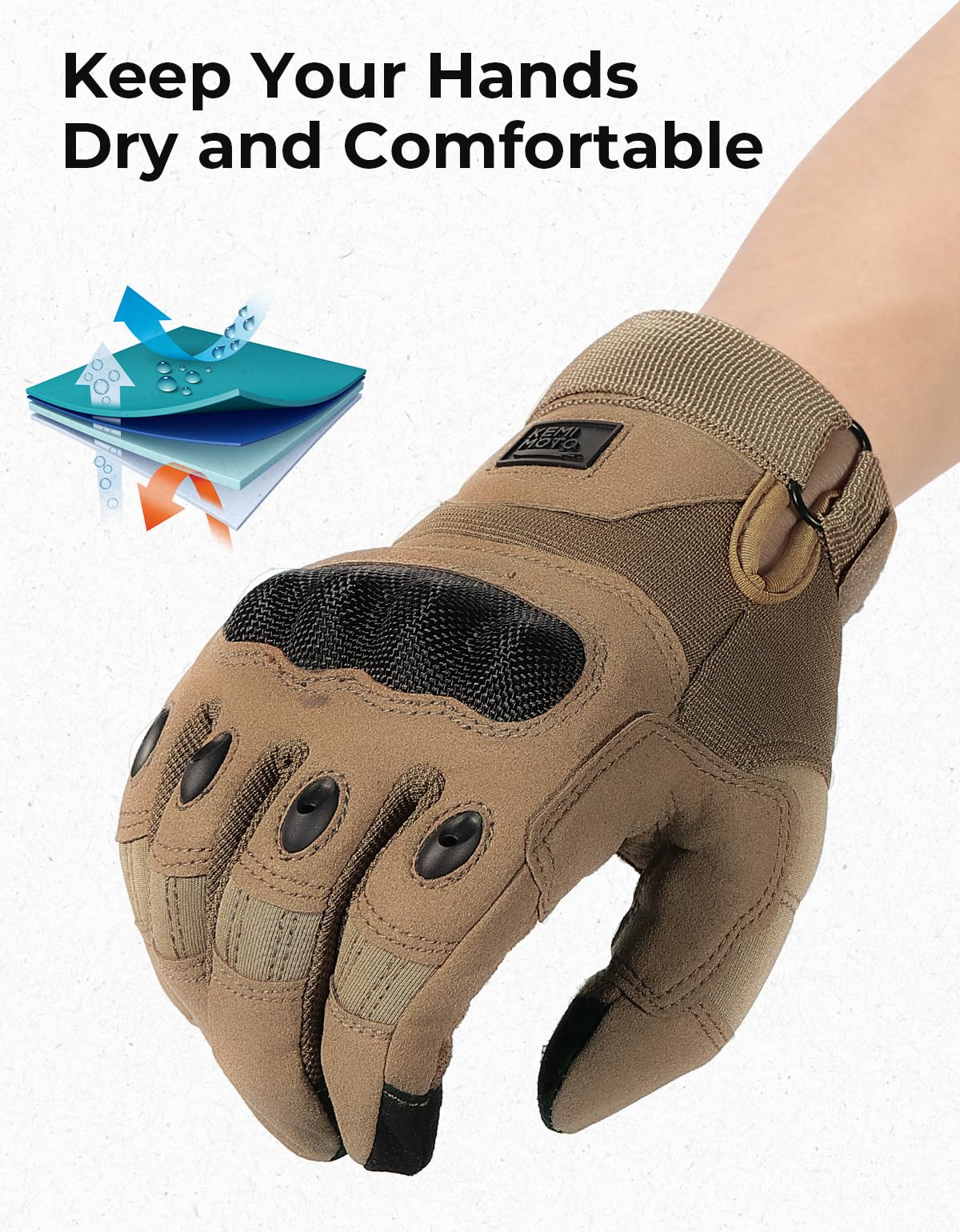 KEMIMOTO Tactical Gloves for Men, Touchscreen Motorcycle Gloves with Hard Shell & Palm Padding for Sports Motorcycle Cycling Tactical Airsoft Paintball Hunting Hiking