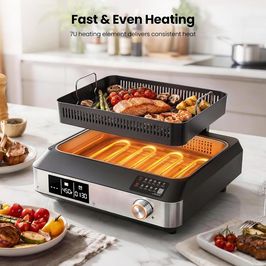 Kismile Smokeless Indoor Grill & Electric Griddle, 2-in-1 Countertop Grill