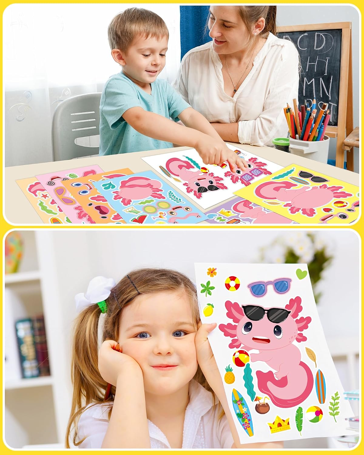 24 Pcs Make Your Own Axolotl Sticker, Party Favors Face Stickers for Kids