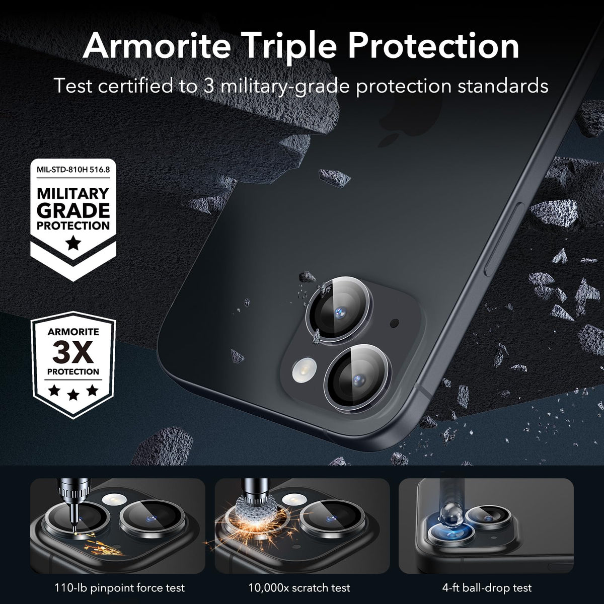 ESR for iPhone Duo Camera Lens Protector, 2 Pack, Black