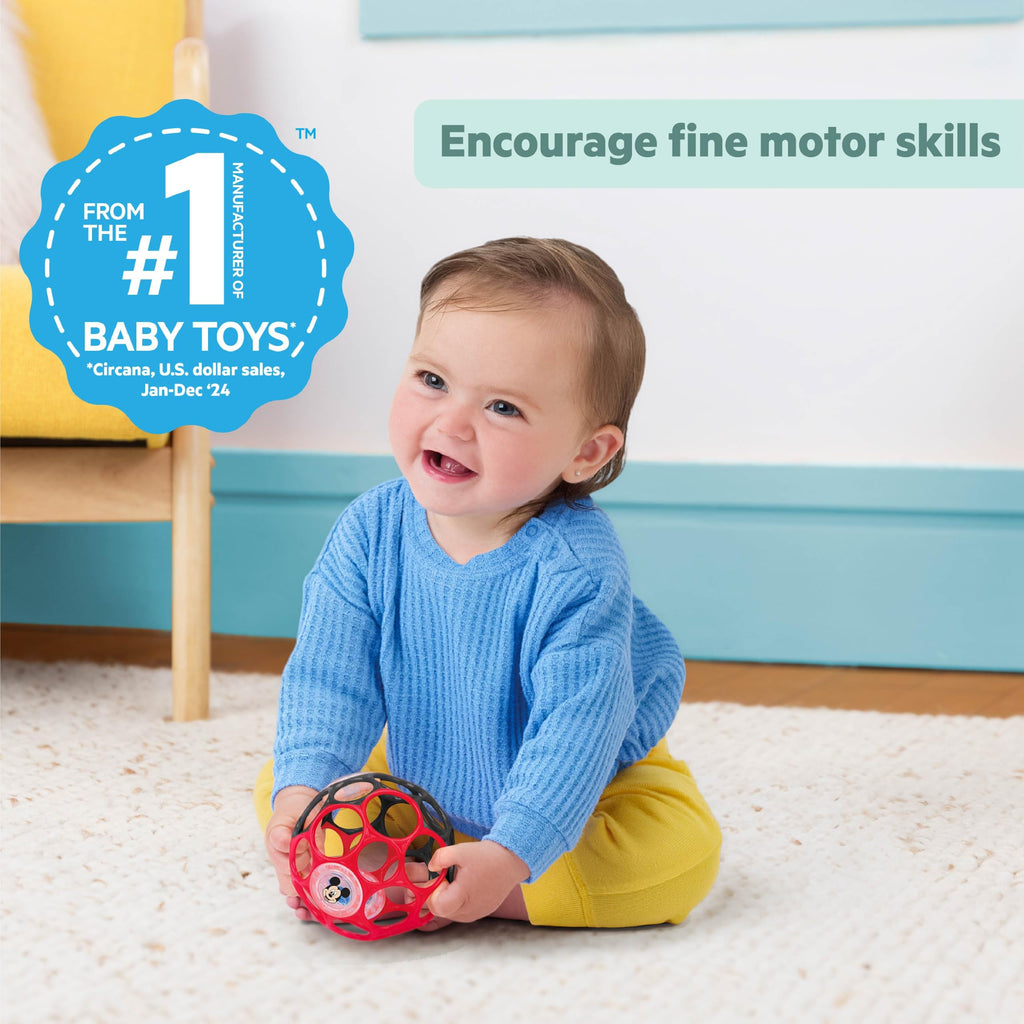 Bright Starts Oball Easy Grasp Classic Ball BPA-Free Infant Toy in Red, Yellow, Green, Blue, Age Newborn and up, 4 Inches
