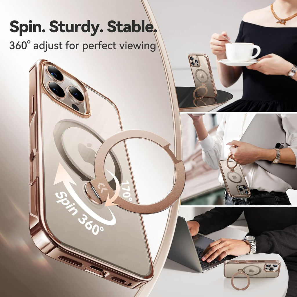 CASEKOO Glitter Clear for iPhone 18 Pro / 17 Pro Case, 360 Spin Stand