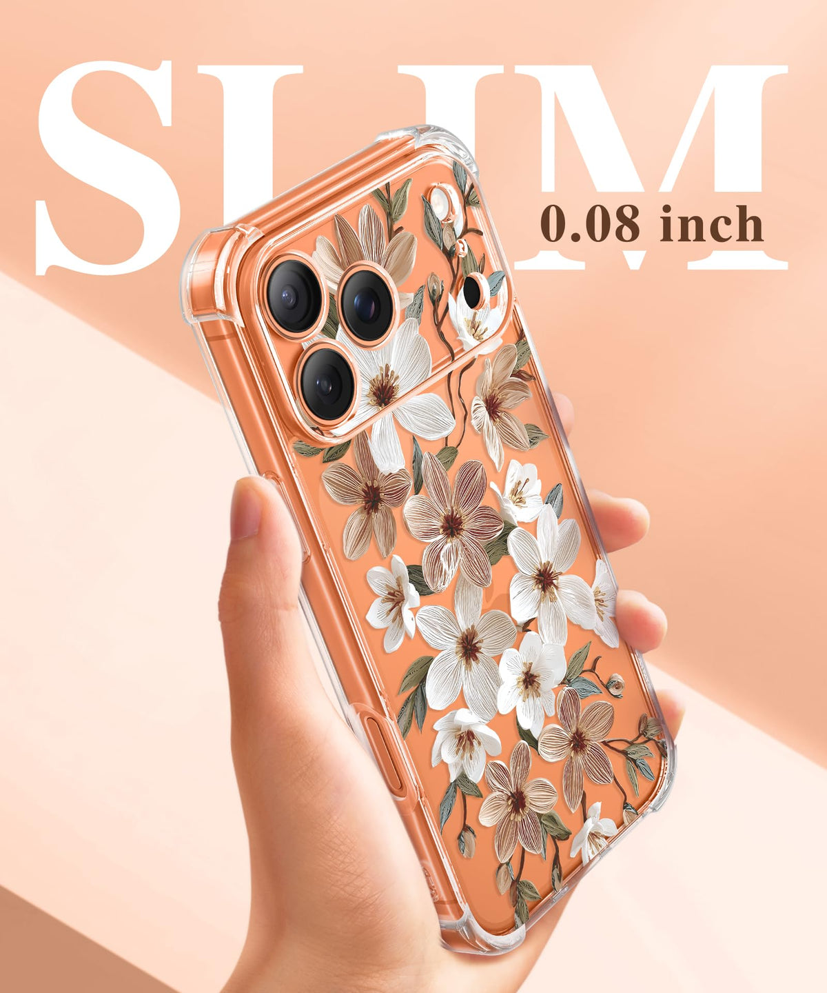 GVIEWIN for iPhone 18 Pro Max Case/17 Pro Max Case Floral Clear Slim Women